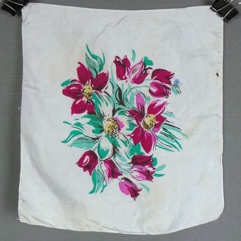 1940s Blue and Pink Floral Silk Pocket Square
