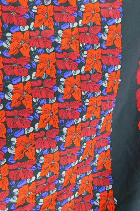 1980s Black and Red Large Floral Silk Scarf | Aquascutum