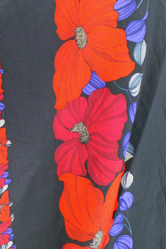 1980s Black and Red Large Floral Silk Scarf Aquascutum