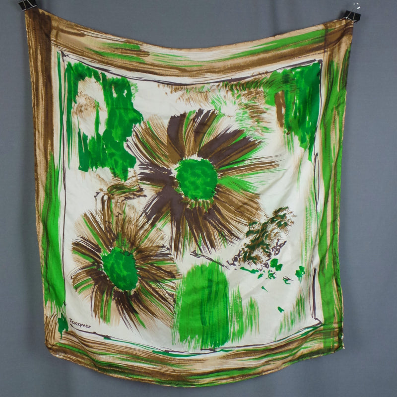 1950s Green and Brown Print Silk Vintage Scarf | Jacqmar