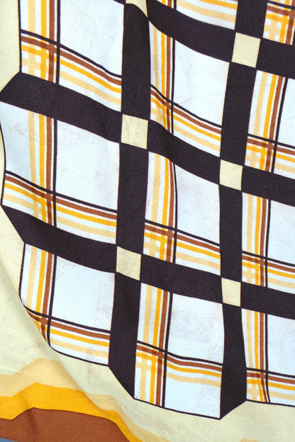 1970s Yellow and Brown Geometric Squares Scarf