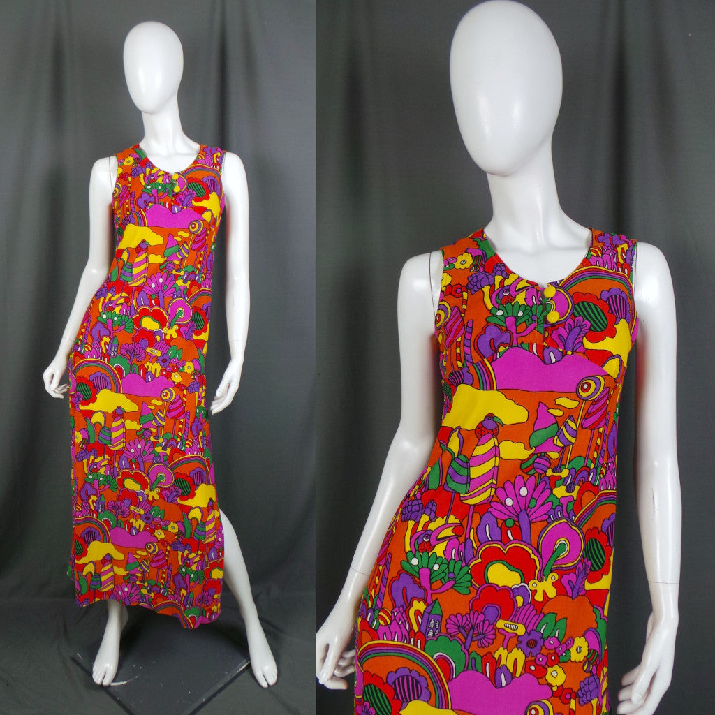 1960s Neon Psychedelic Novelty Print Vintage Dress