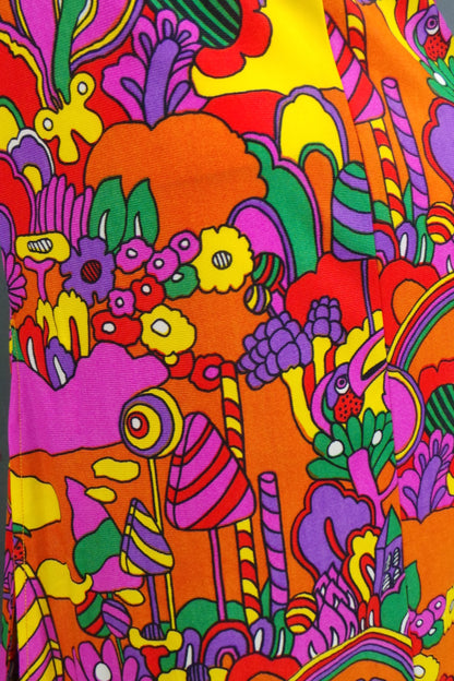 1960s Neon Psychedelic Novelty Print Dress | XS
