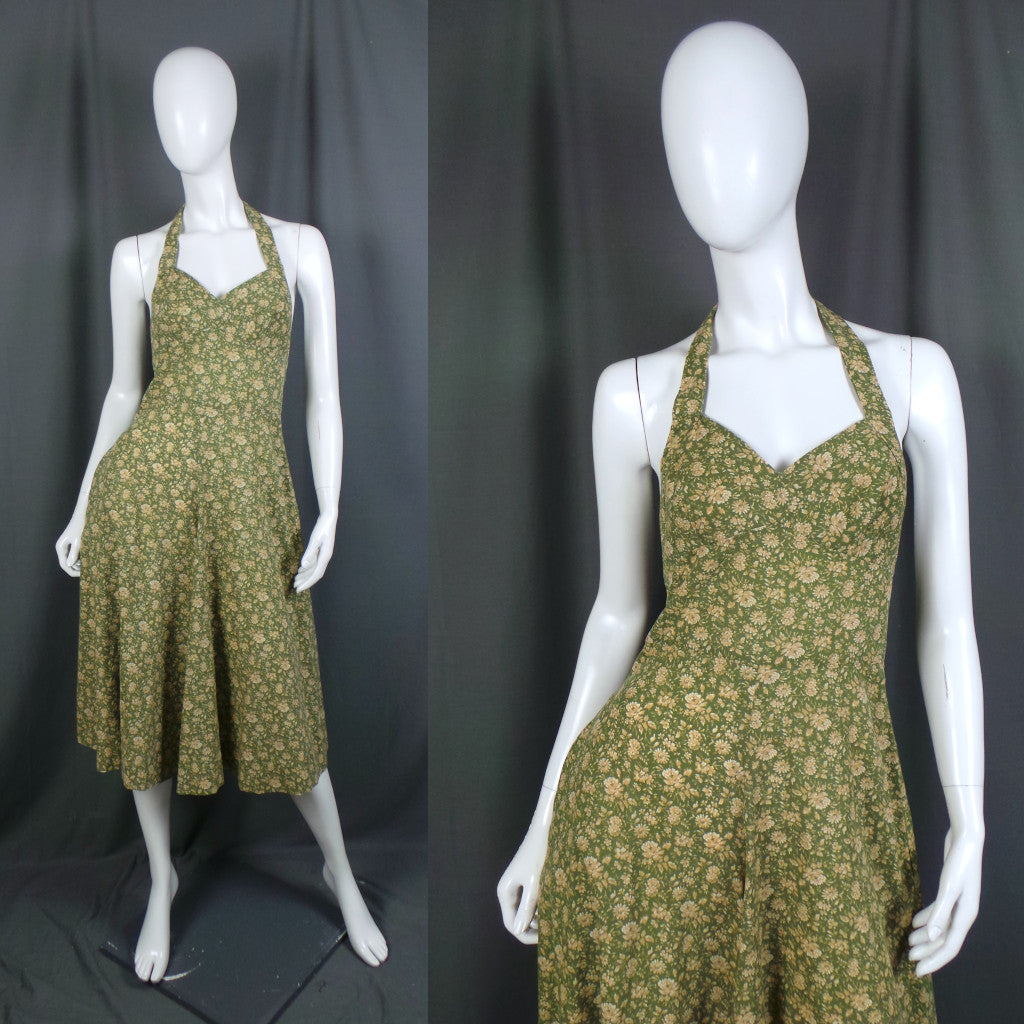 1970s Lee Bender Green Halter Vintage Culottes Dress