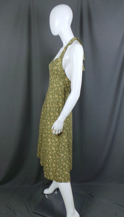 1970s Lee Bender Green Halter Culottes Dress | XS
