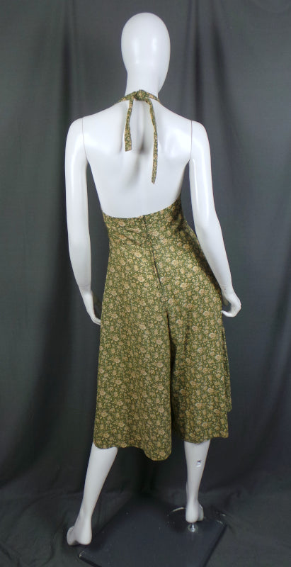 1970s Lee Bender Green Halter Culottes Dress | XS