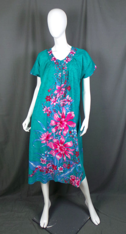 1980s Jade Green and Pink Zip Front Kaftan, by Boon Chit, 46in Bust