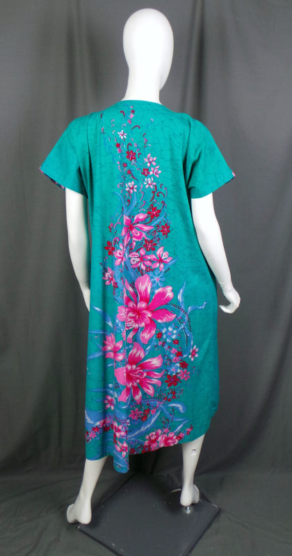 1980s Jade Green and Pink Zip Front Kaftan, by Boon Chit, 46in Bust