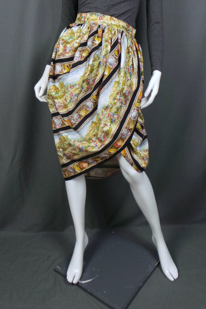 1950s Italian Village Novelty Print Tulip Wrap Skirt, 26in Waist