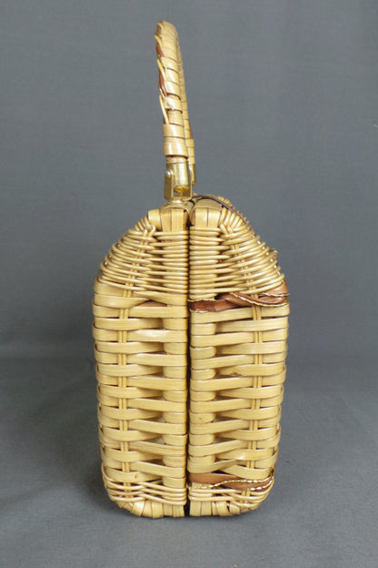 1950s Wicker Basket Bag with Leather Strap