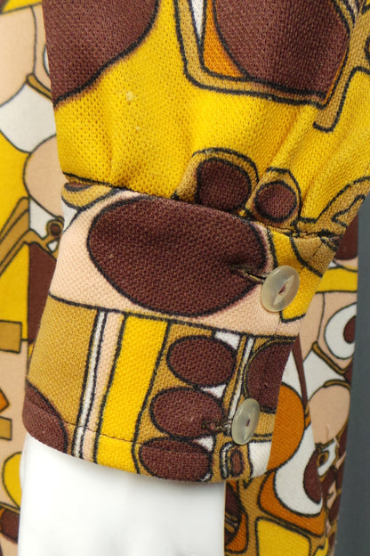 1960s Orange, Yellow and Brown Geo Print Dress, 41in Bust