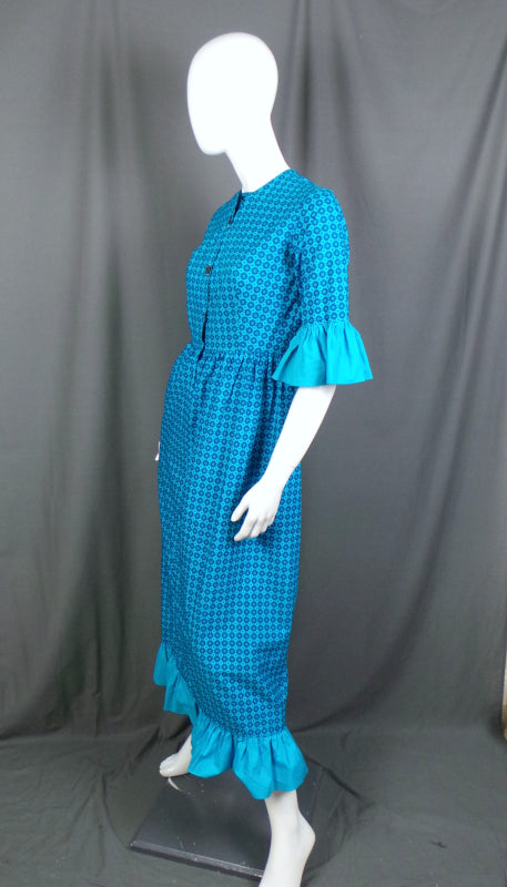 1970s Turquoise Prairie Frill Sleeve Dress | Richard Shops | S