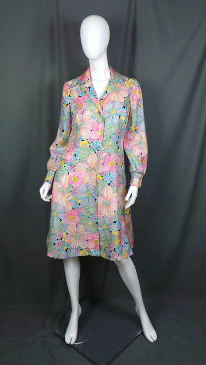 1970s Bold Floral Silk Vintage Shirtdress | David Barr