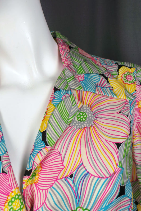 1970s Bold Floral Silk Shirtdress | David Barr | M