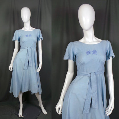 1970s Powder Blue Wrap Back Vintage Cotton Dress, by Chelsea Girl
