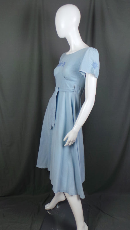 1970s Blue Wrap Back Cotton Vintage Dress | Chelsea Girl