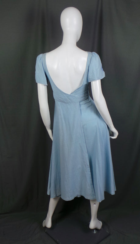 1970s Blue Wrap Back Cotton Vintage Dress | Chelsea Girl