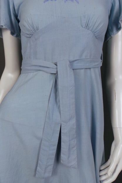 1970s Powder Blue Wrap Back Cotton Dress, by Chelsea Girl, 34in Bust