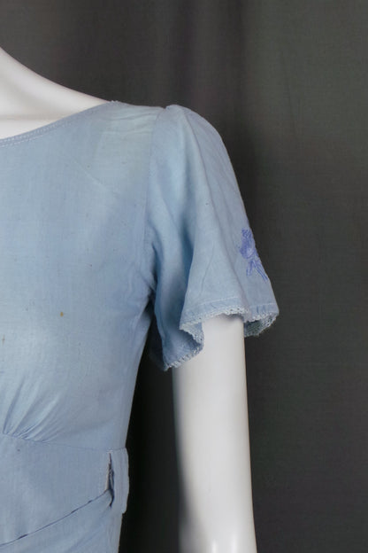 1970s Powder Blue Wrap Back Cotton Dress, by Chelsea Girl, 34in Bust