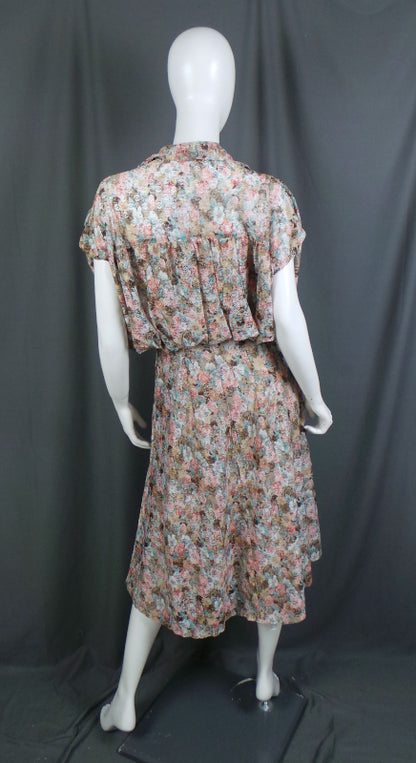 1980s Peach and Tan Floral Lace Vintage Dress | Kati