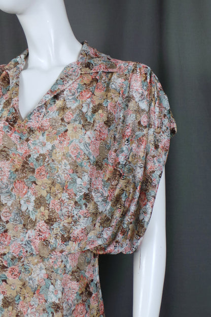 1980s Peach and Tan Floral Lace Dress | Kati | S