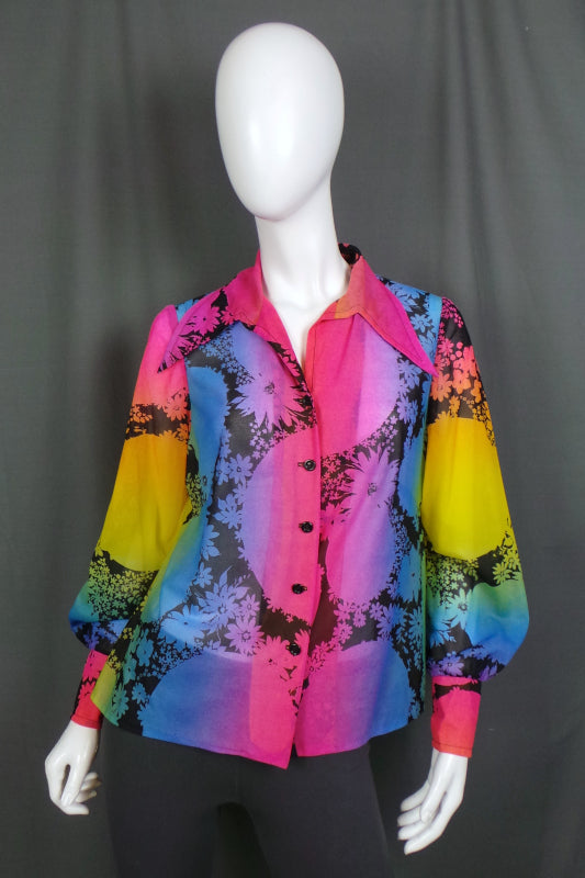 1970s Rainbow Bishop Sleeve Shirt | 2XL
