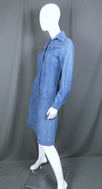 1970s Light Wash Western Style Denim Dress, 35in Bust