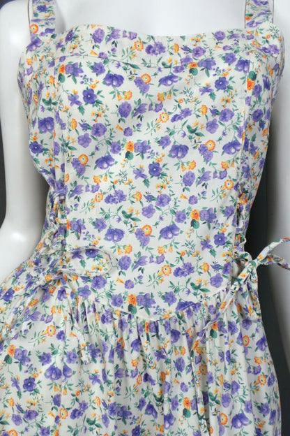 1980s White, Purple and Orange Flower Summer Dress, by C&A, 36in Bust