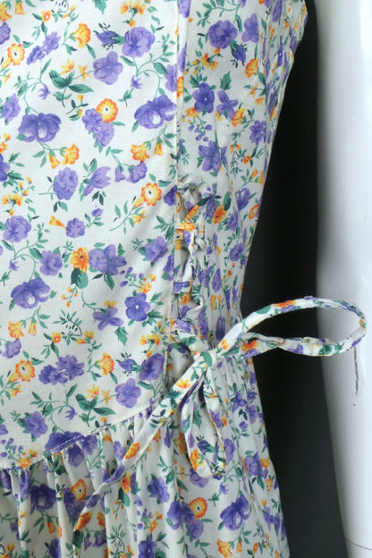 1980s White and Purple Flower Summer Dress | C&A | S