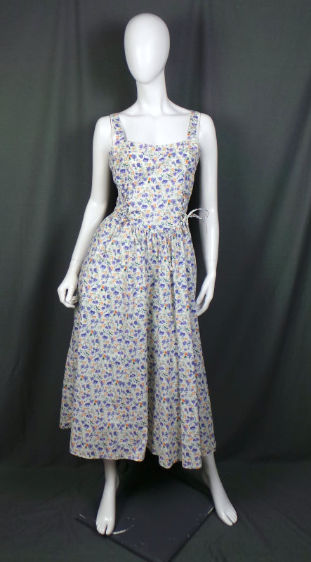 1980s White, Purple and Orange Flower Summer Dress, by C&A, 36in Bust