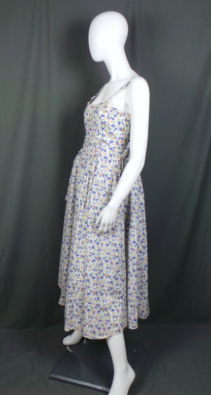 1980s White and Purple Flower Vintage Summer Dress | C&A