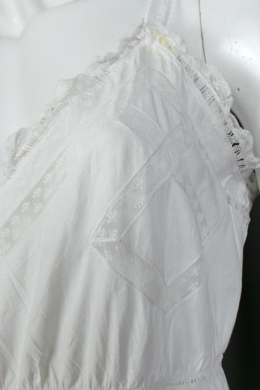 Antique White Cotton and Lace Nightie Summer Dress, 38in Bust
