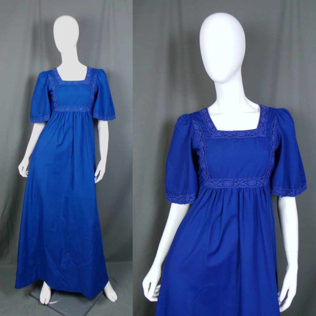 1960s Mid-Blue Flutter Sleeve Vintage Prairie Dress