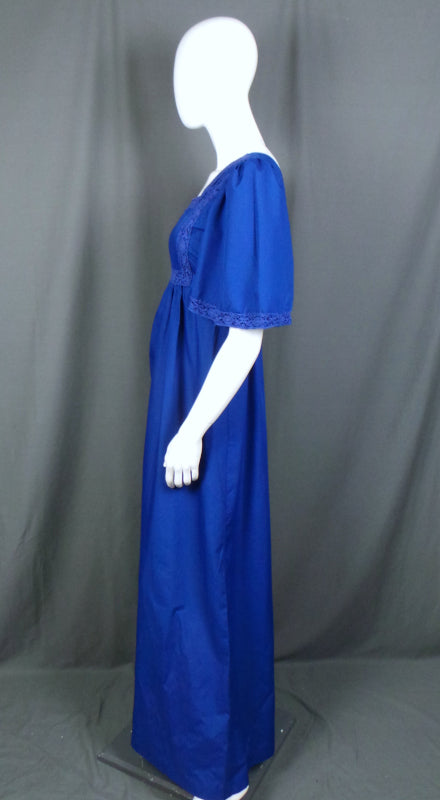 1960s Mid-Blue Flutter Sleeve Prairie Dress | XS
