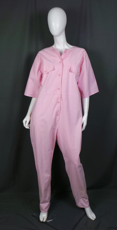 1980s Marshmallow Pink Cotton Jumpsuit Vintage Boilersuit