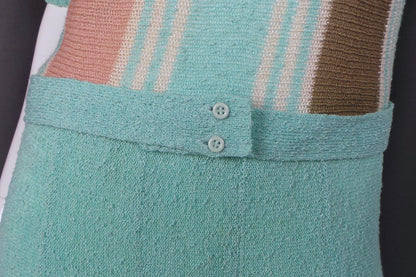 1970s Aqua Fine Knit Belted Dress | Tricoville | S