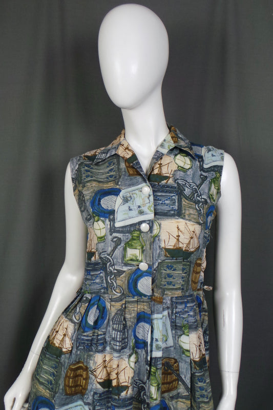 1950s Blue Sailing Pirate Print Dress | Dorothy Perkins | L