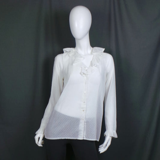 1980s White Swiss Dot Frill Front Vintage Blouse, by Laura Ashle