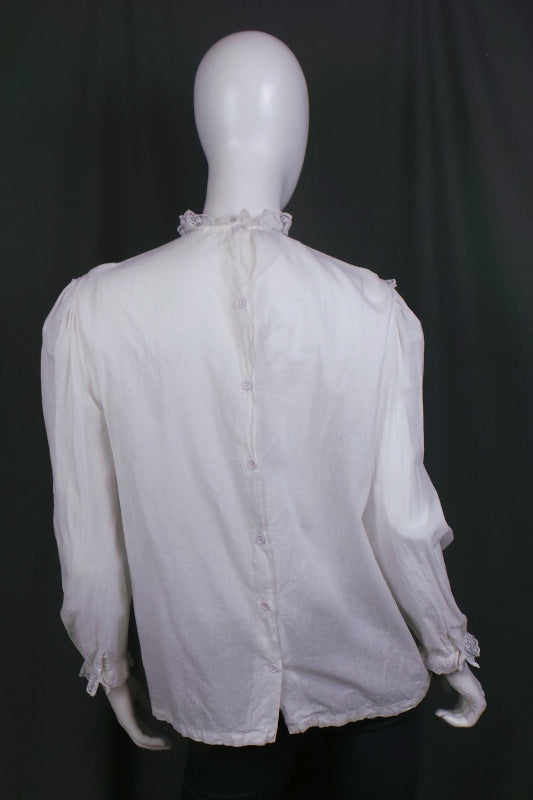 1970s Fine Cotton Lace Victoriana Vintage Blouse