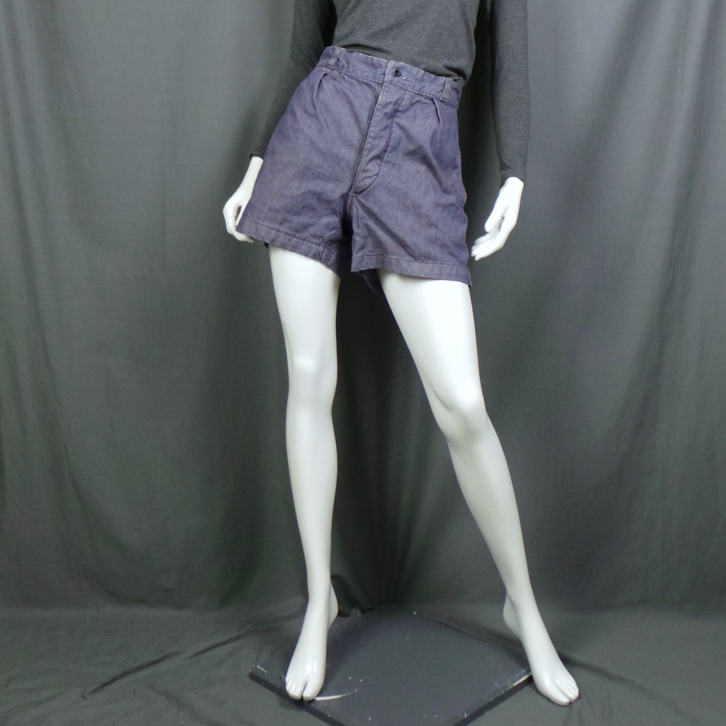1940s Blue Canvas Utility Sailor Vintage Workwear Shorts