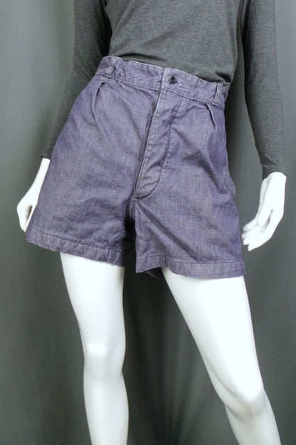 1940s Blue Canvas Utility Sailor Workwear Shorts, 33in Waist