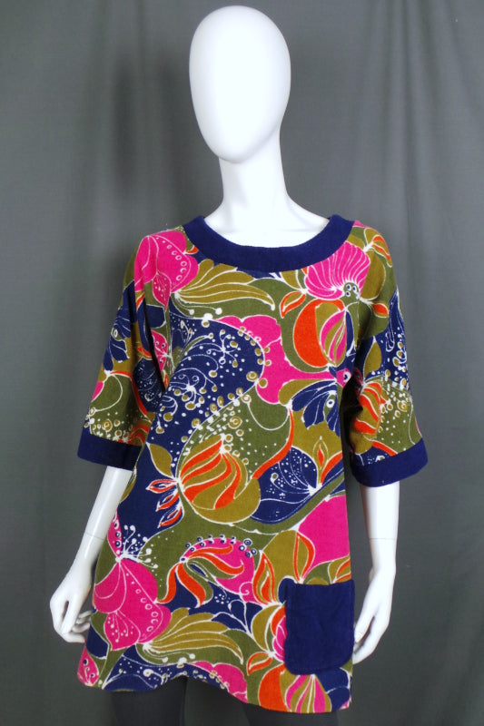 1970s Green Pink Towelling Tunic | L