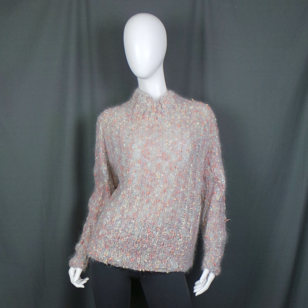 1980s Peach and Grey Nubbly Vintage Handknit Jumper