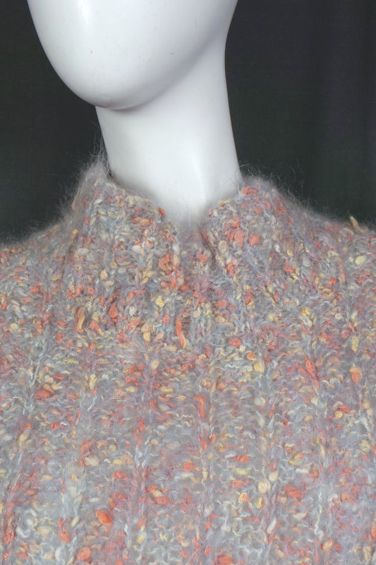 1980s Peach and Grey Nubbly Handknit Jumper, 46in Bust