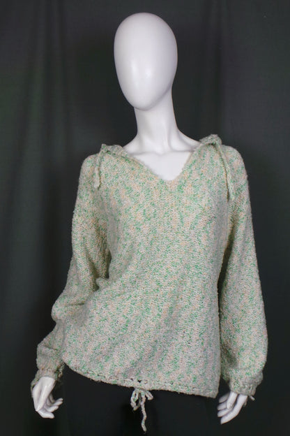 1980s Cream, Yellow and Green Handknit Hoody, 46in Bust