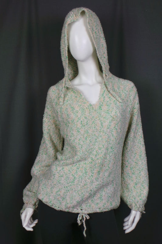 1980s Cream, Yellow and Green Handknit Hoody, 46in Bust