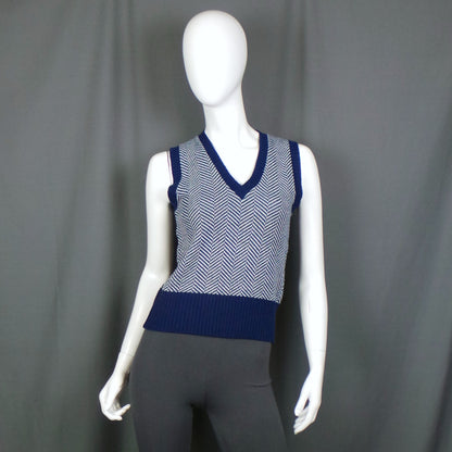 1970s Navy and White Chevron Knit Vintage Vest Tank, by St Michael