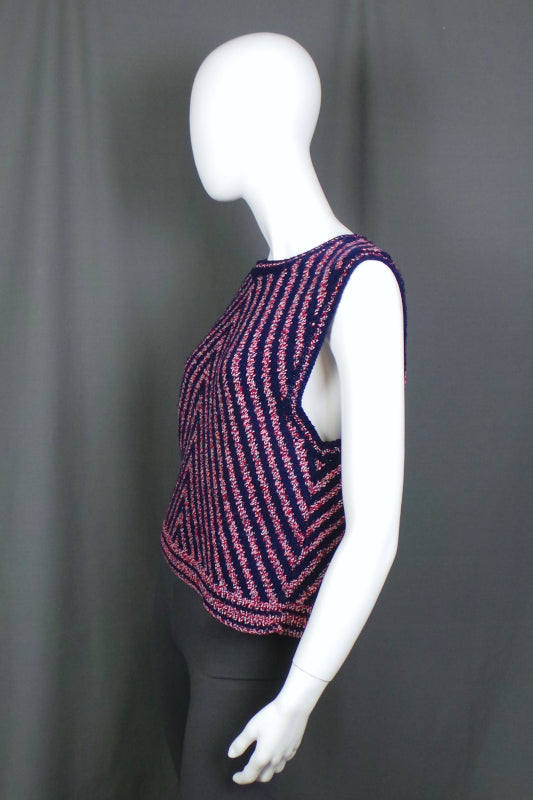 1980s Red, Navy and White Stripe Tank Vest, 42in Bust