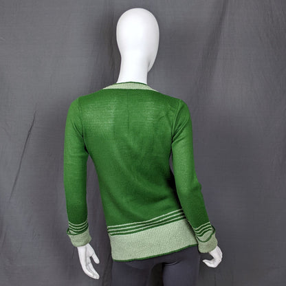 1970s Green Stripe Varsity Cardigan | Irvine Sellars | M