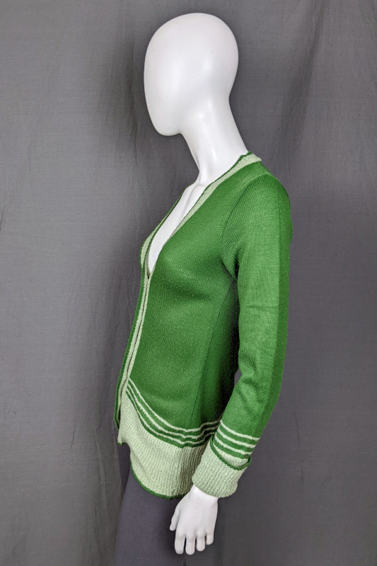 1970s Green Stripe Varsity Style Cardigan, by Irvine Sellars, 38in Bust